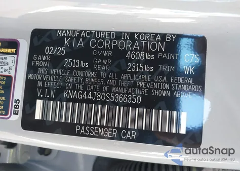 2025 Kia K5 Gt из США, поврежденный, VIN KNAG44J80S5366350